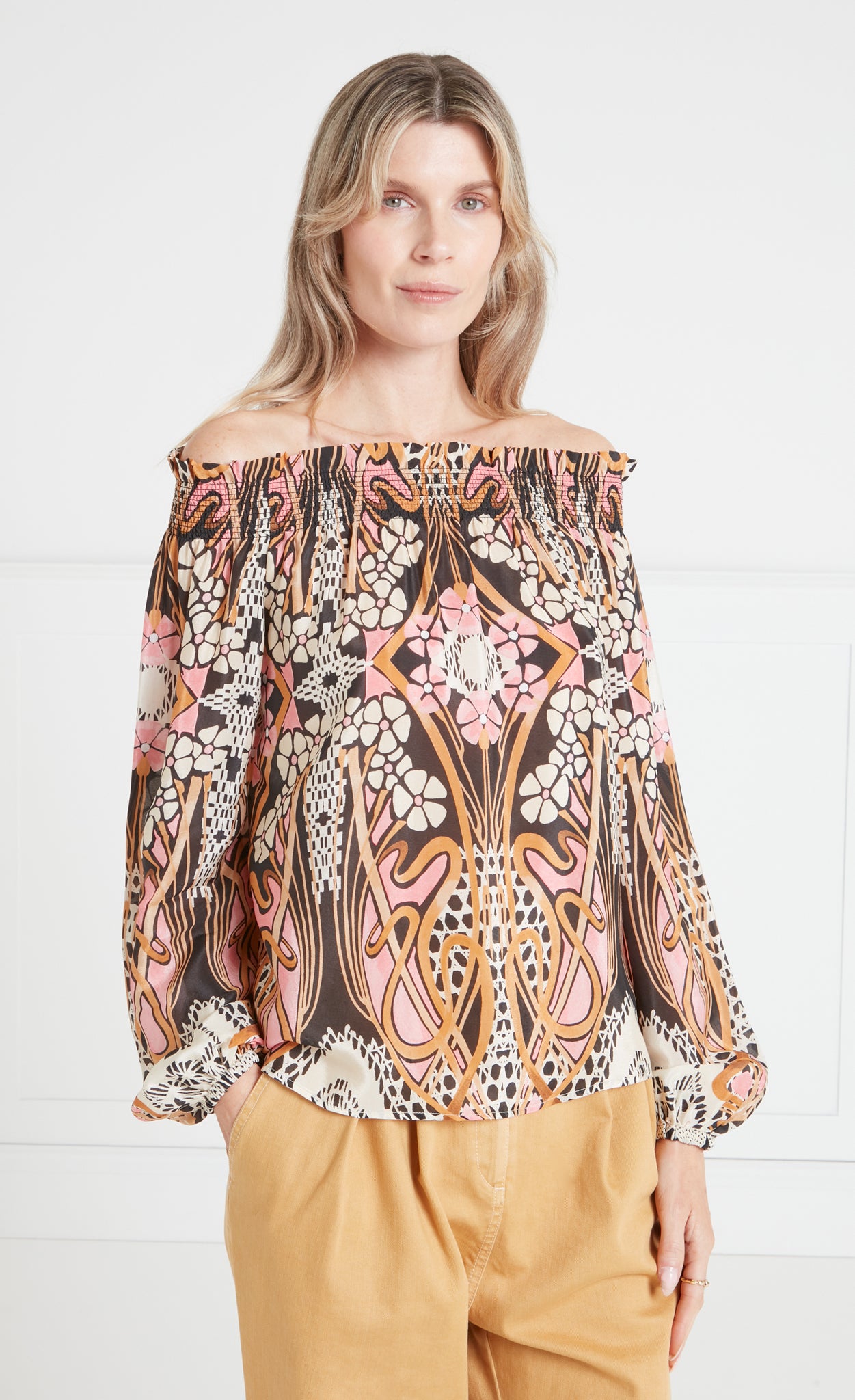 Monikh Off Shoulder Top - Pink/Sand Mix