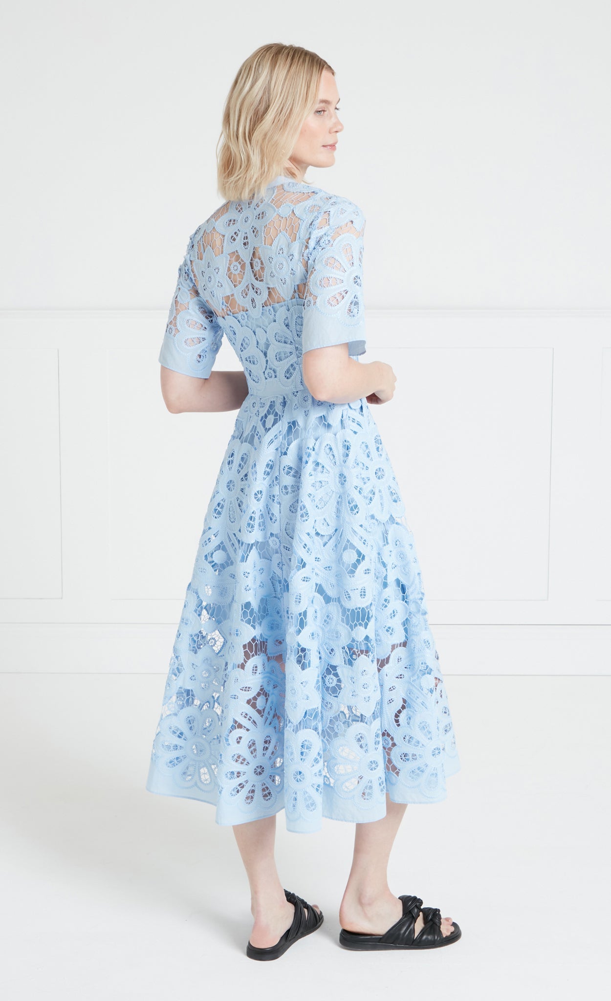 temperley london blue lace dress Temperley London Blue Lace Embroidered Midi Dress US 14 UK 18