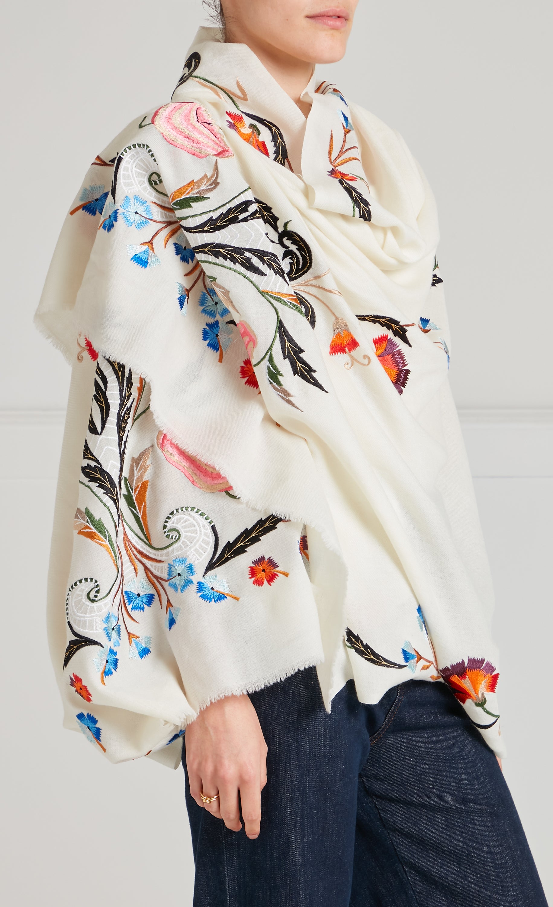 Toledo Embroidered Scarf - Cream Mix