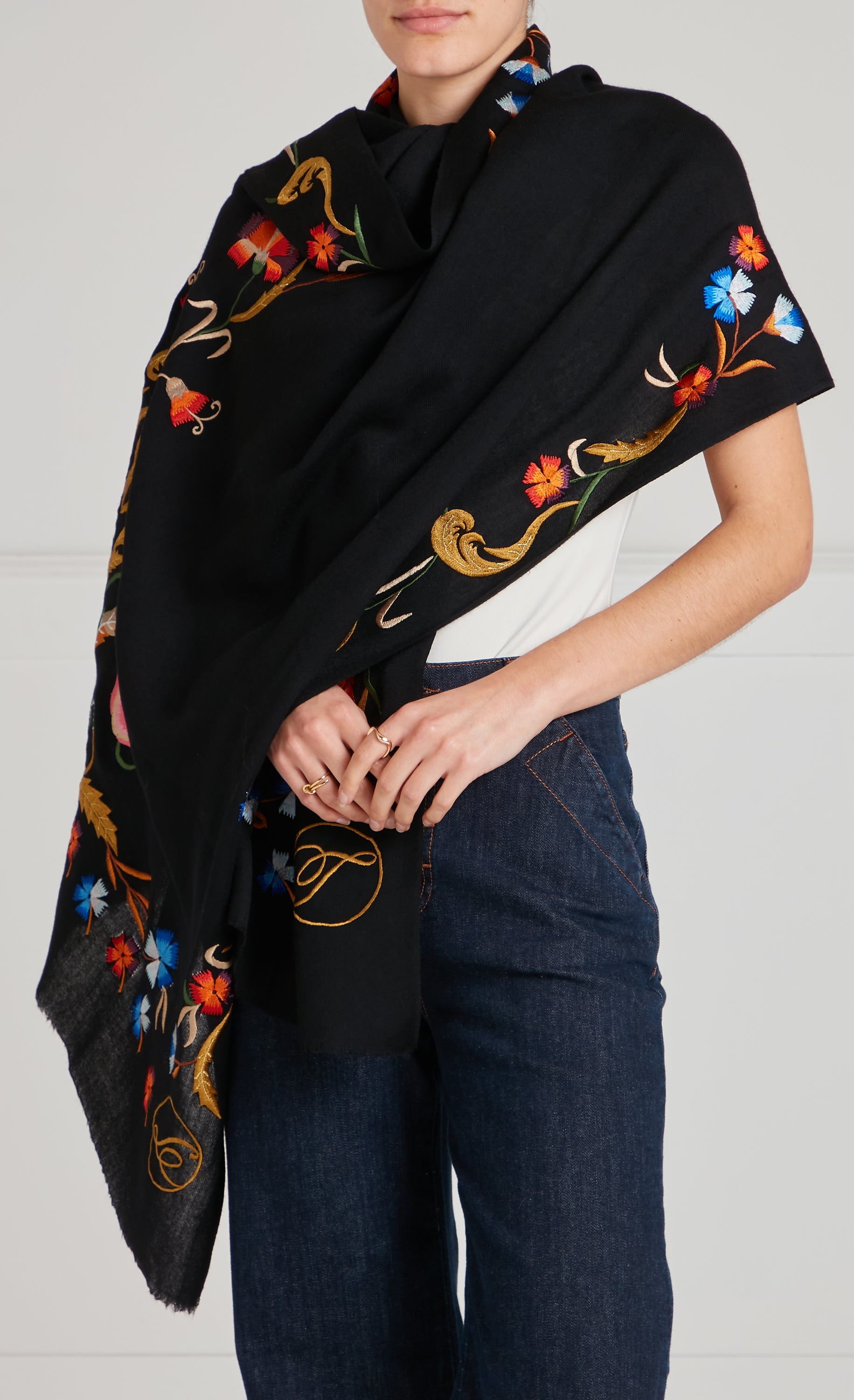 Toledo Embroidered Scarf - Black Mix