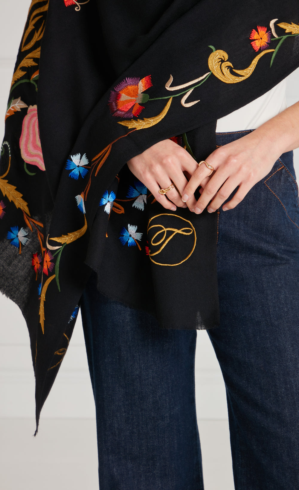 Toledo Embroidered Scarf - Black Mix