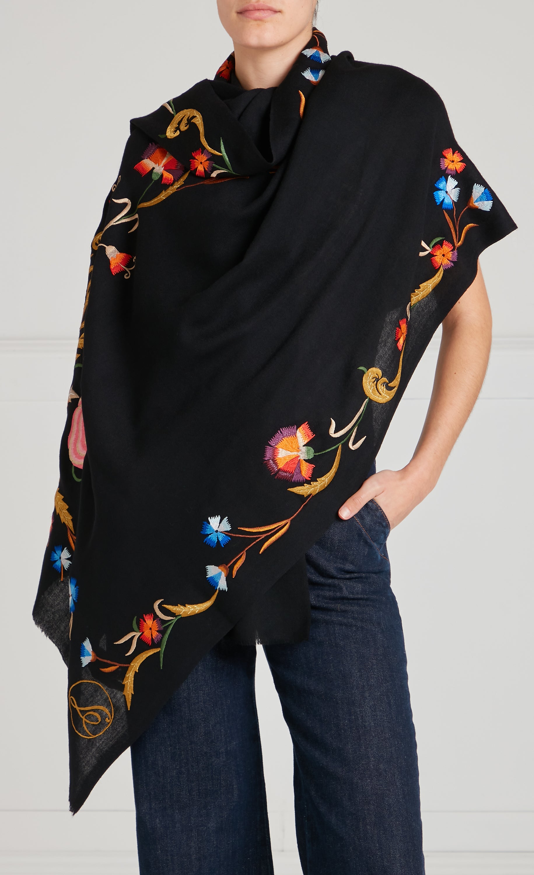 Toledo Embroidered Scarf - Black Mix