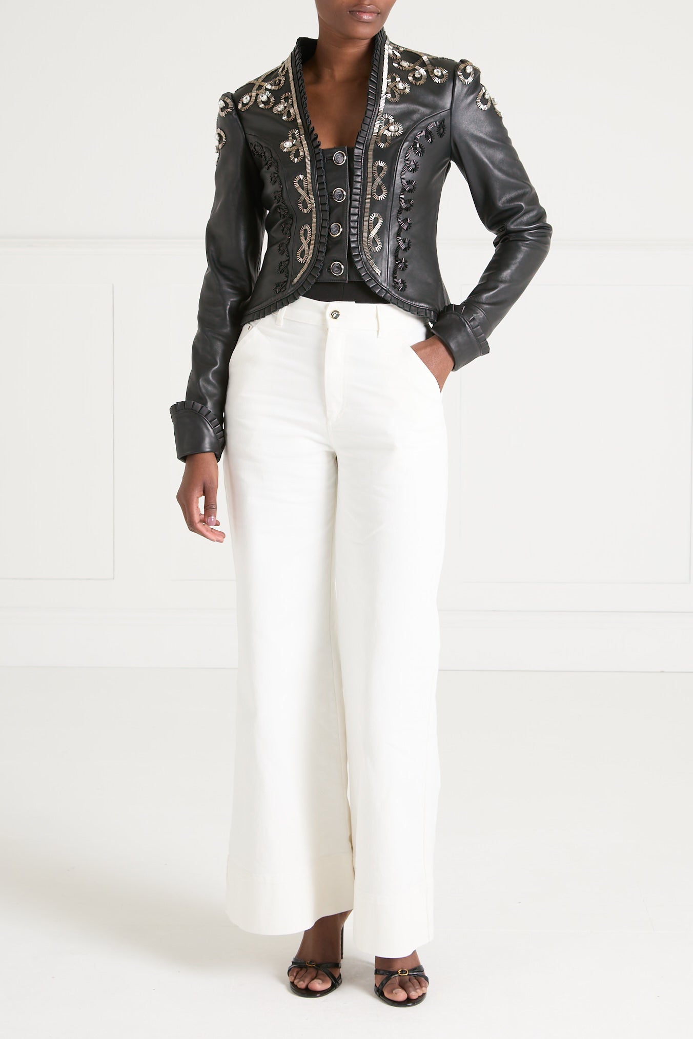 Balthazar Leather Embroidery Jacket - Black
