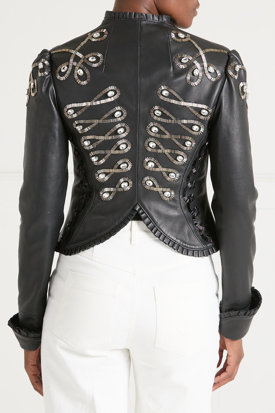 Balthazar Leather Embroidery Jacket - Black