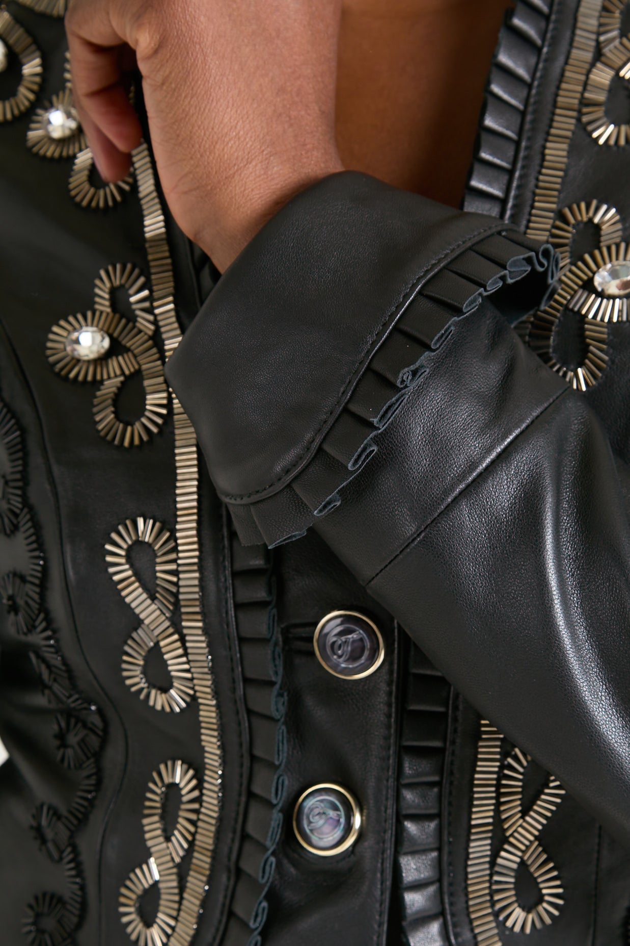 Balthazar Leather Embroidery Jacket - Black