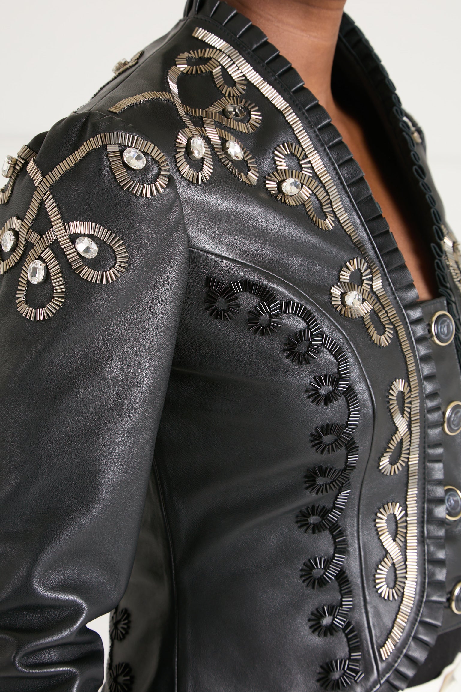 Balthazar Leather Embroidery Jacket - Black