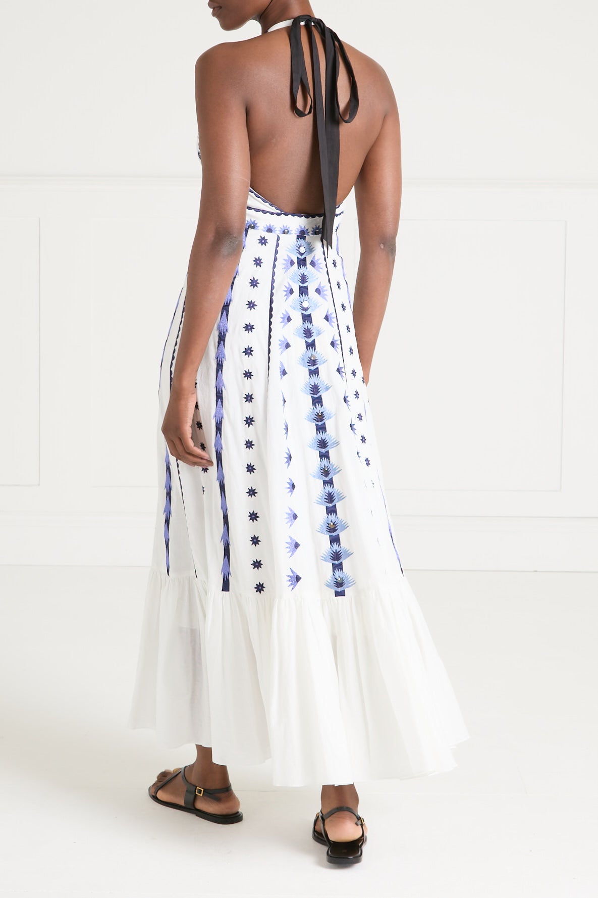Edith Halter Dress - White & Blue