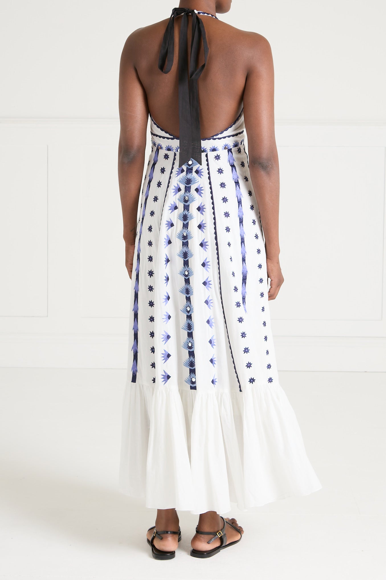 Edith Halter Dress - White & Blue