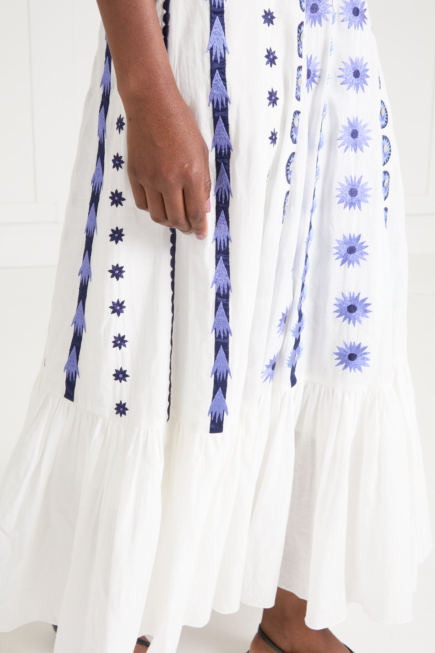 Edith Halter Dress - White & Blue