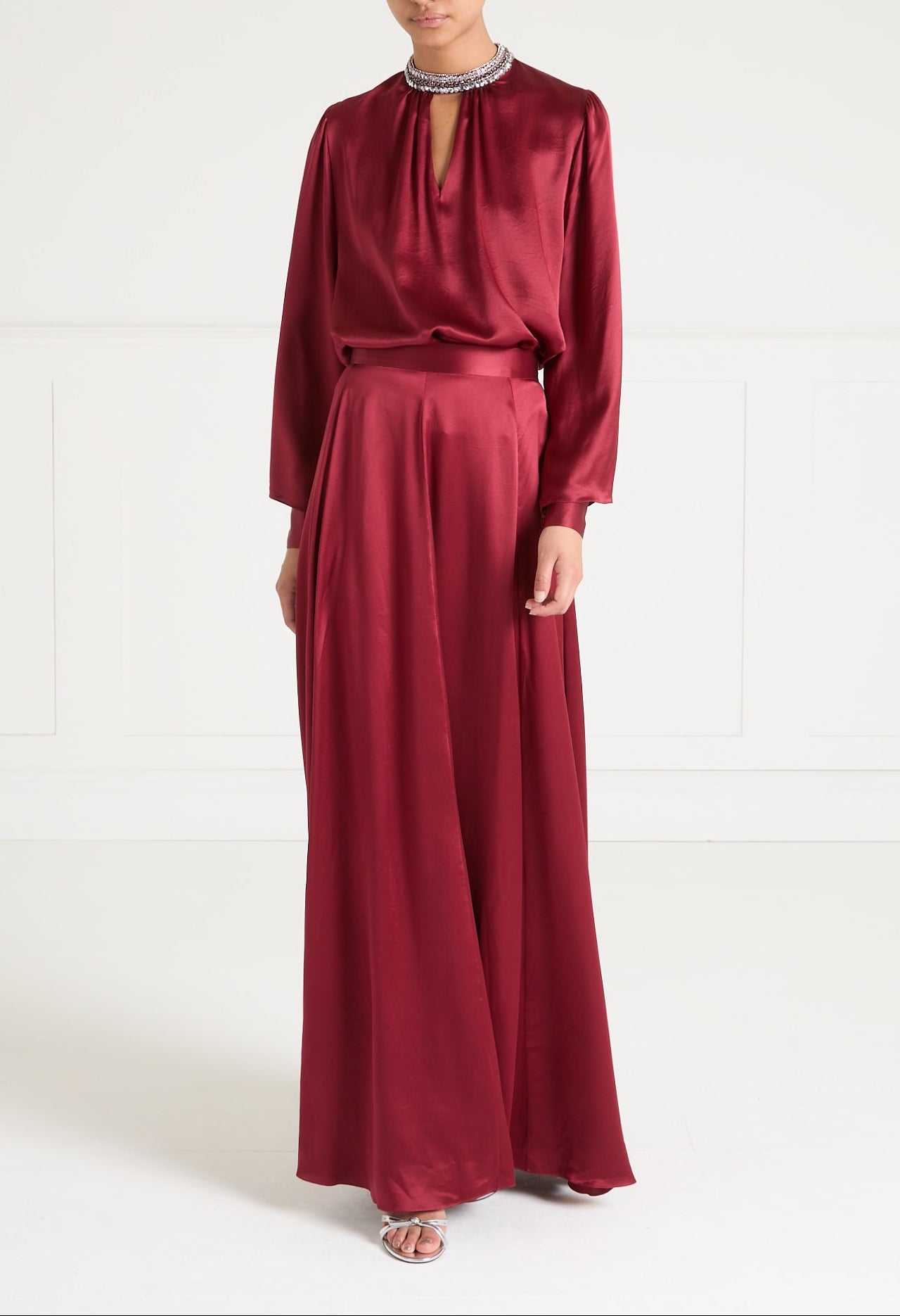 Amerie Satin Skirt - Claret