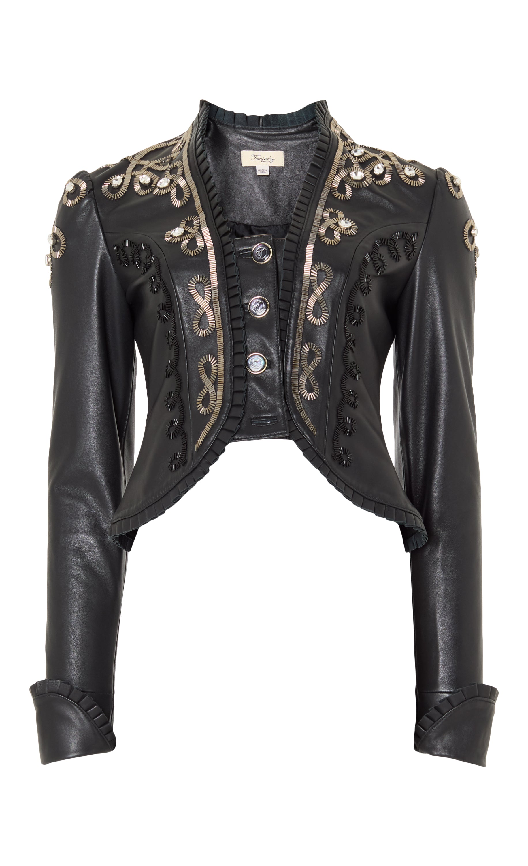 Balthazar Leather Embroidery Jacket - Black