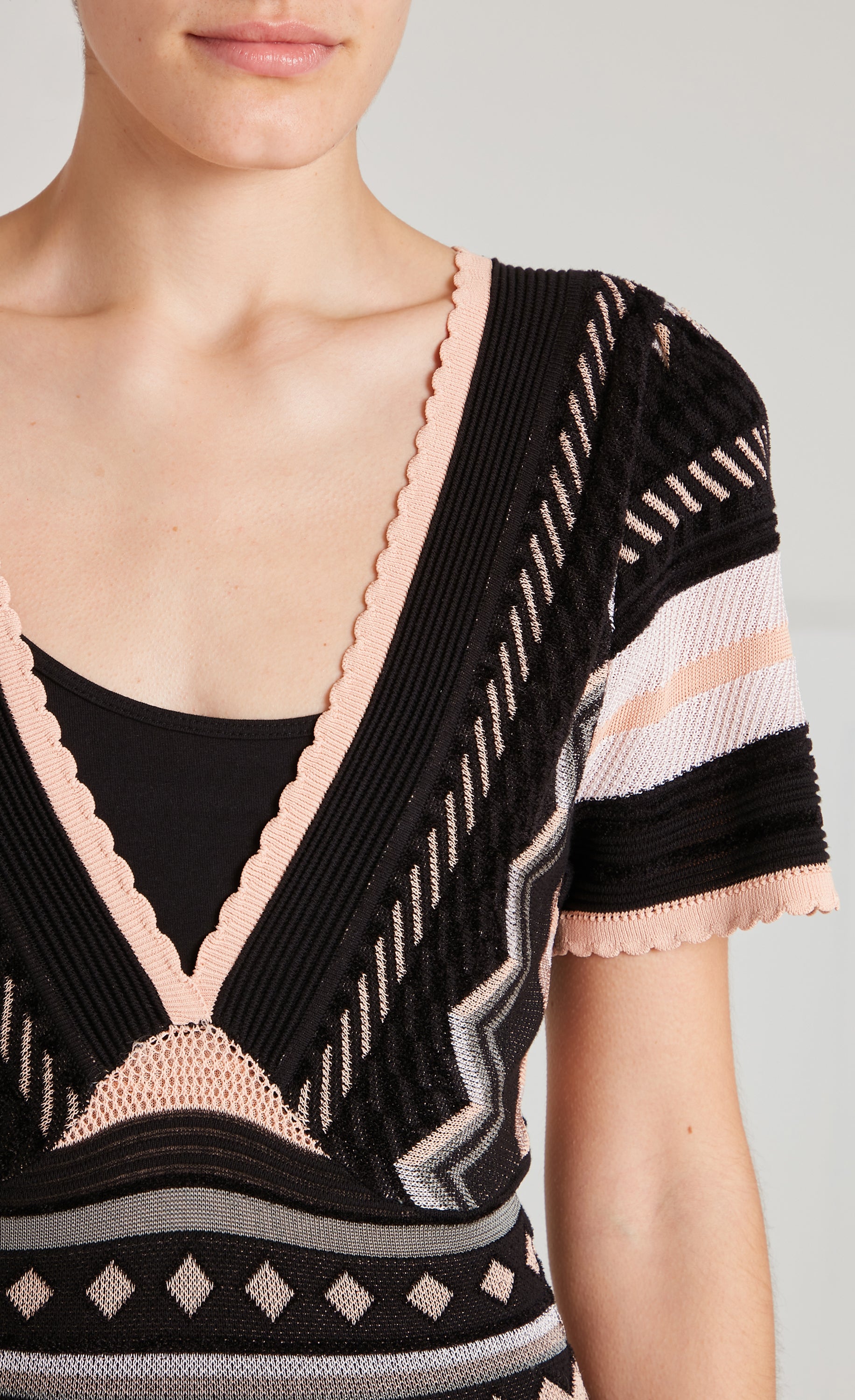Meryl Knit V-Neck Dress - Pink & Black