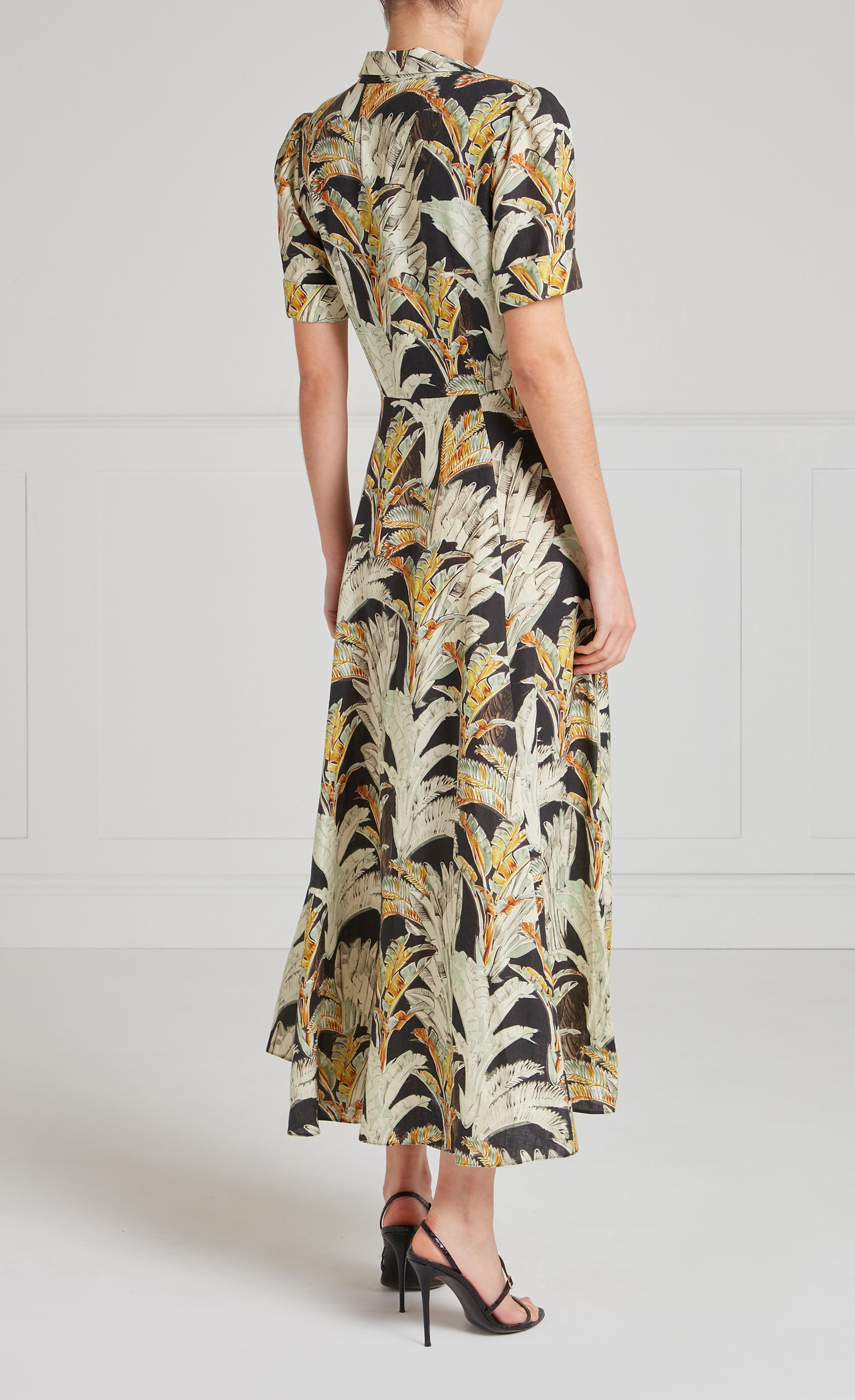 Baxter Linen Sleeved Dress - Black & Khaki
