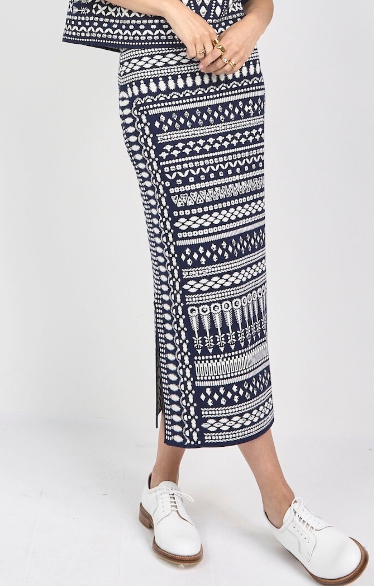 Tlalli Knit Skirt - Navy Silver
