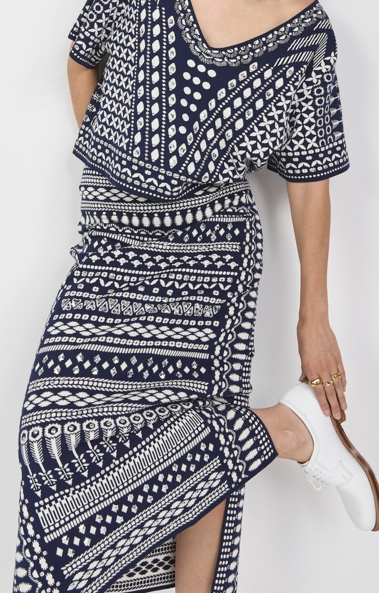 Tlalli Knit Skirt - Navy Silver