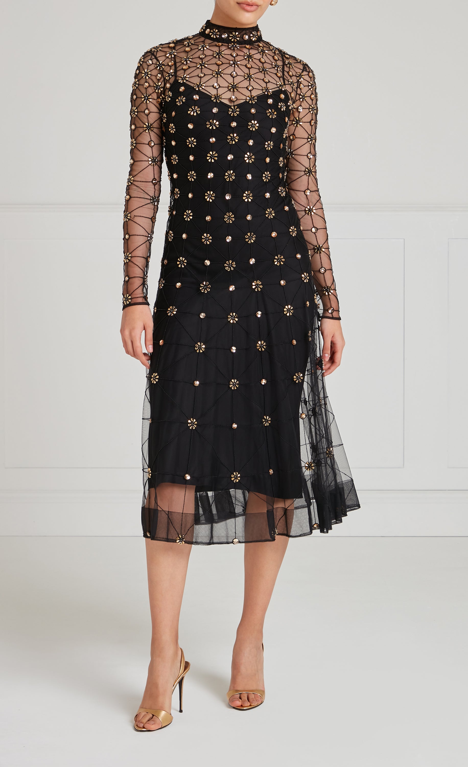 Crossbone Lattice Dress - Black/Gold