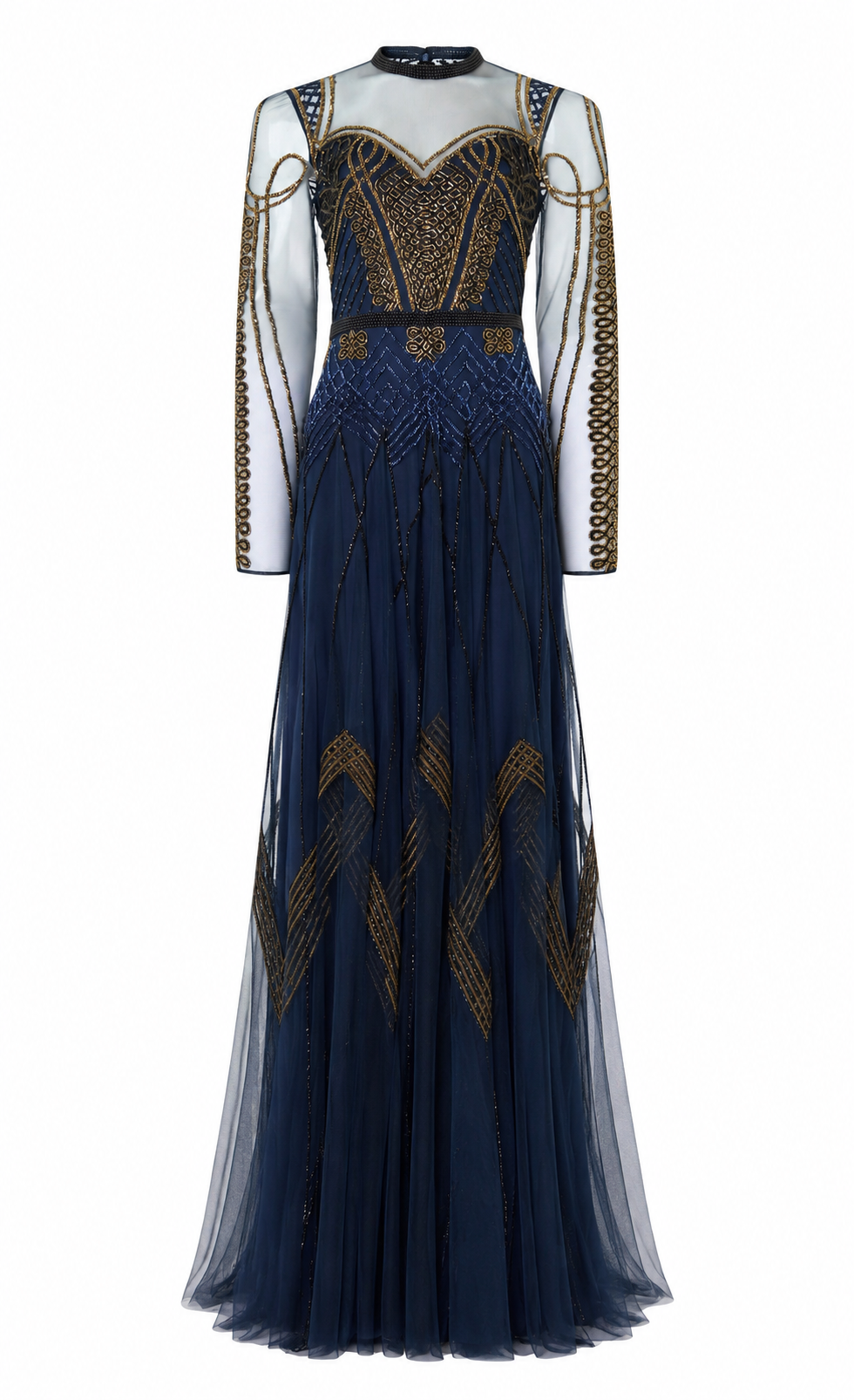 Persephone Sleeved Full-Length Gown - Sapphire Blue