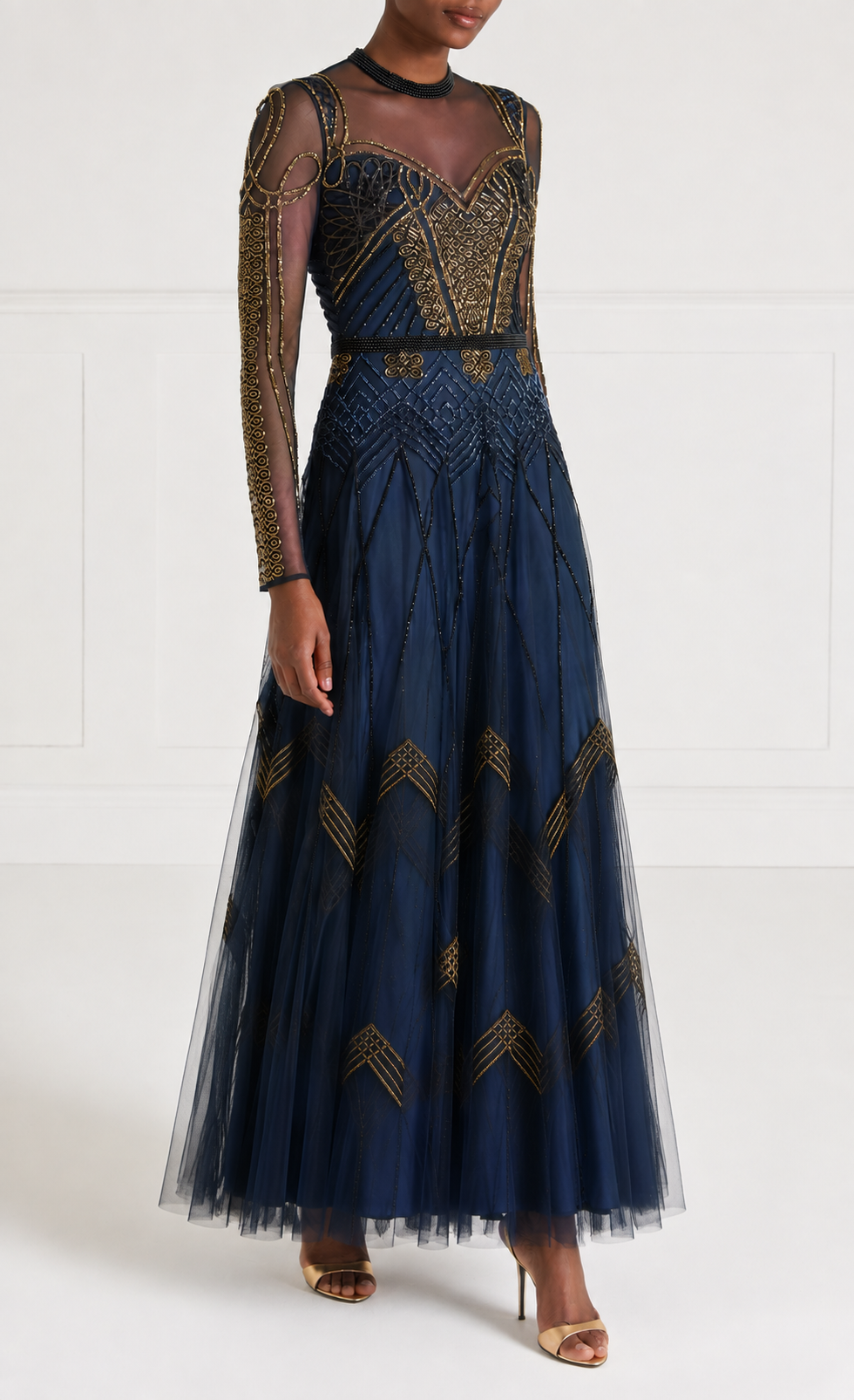 Persephone Sleeved Full-Length Gown - Sapphire Blue