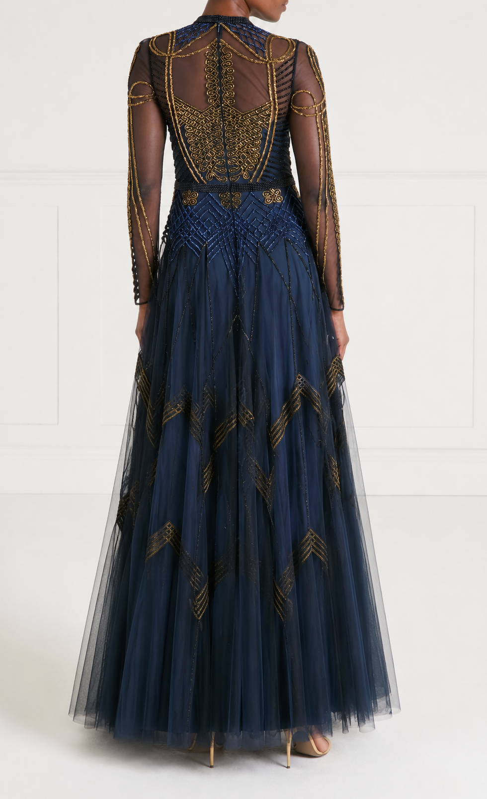 Persephone Sleeved Full-Length Gown - Sapphire Blue