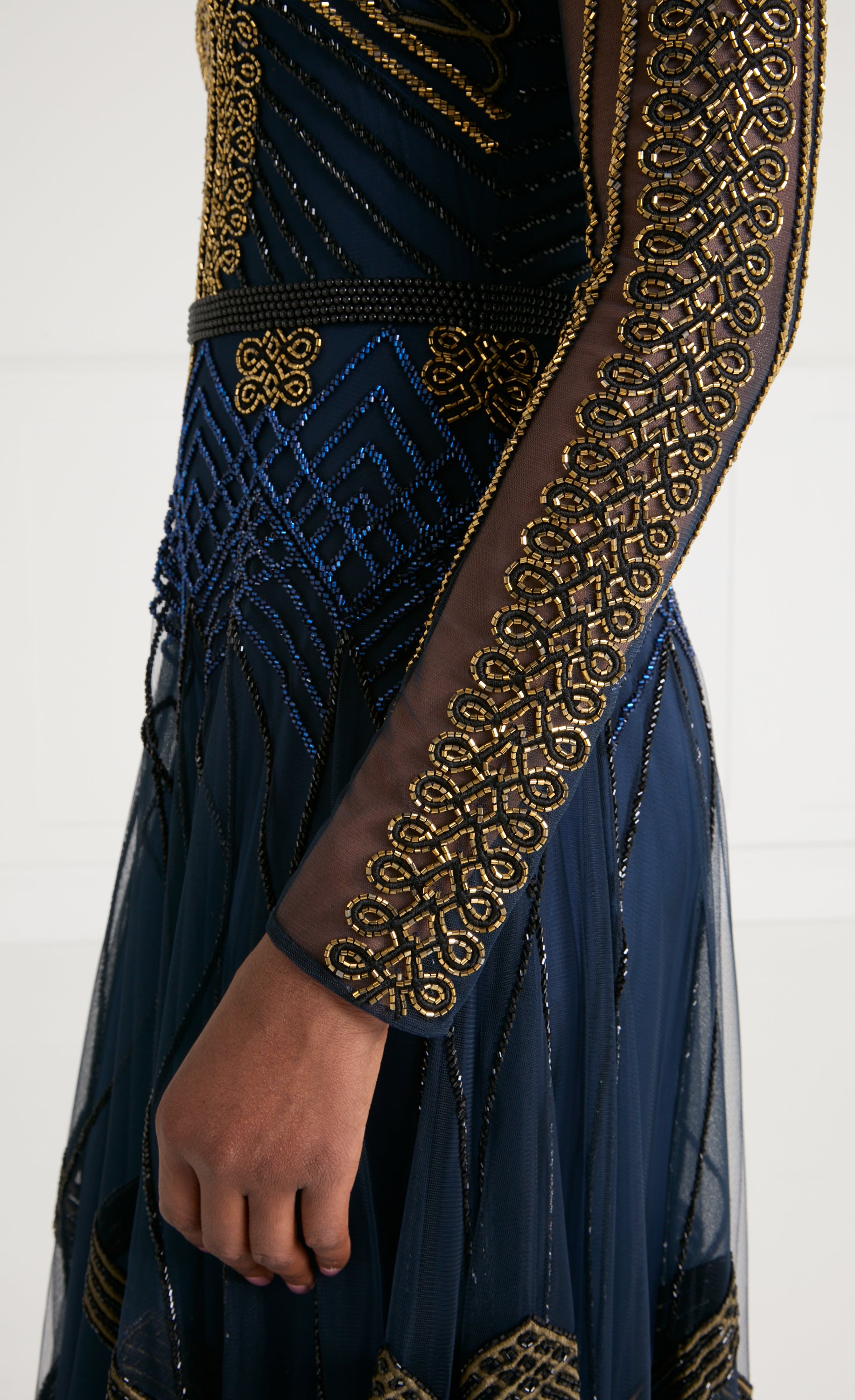 Persephone Sleeved Full-Length Gown - Sapphire Blue