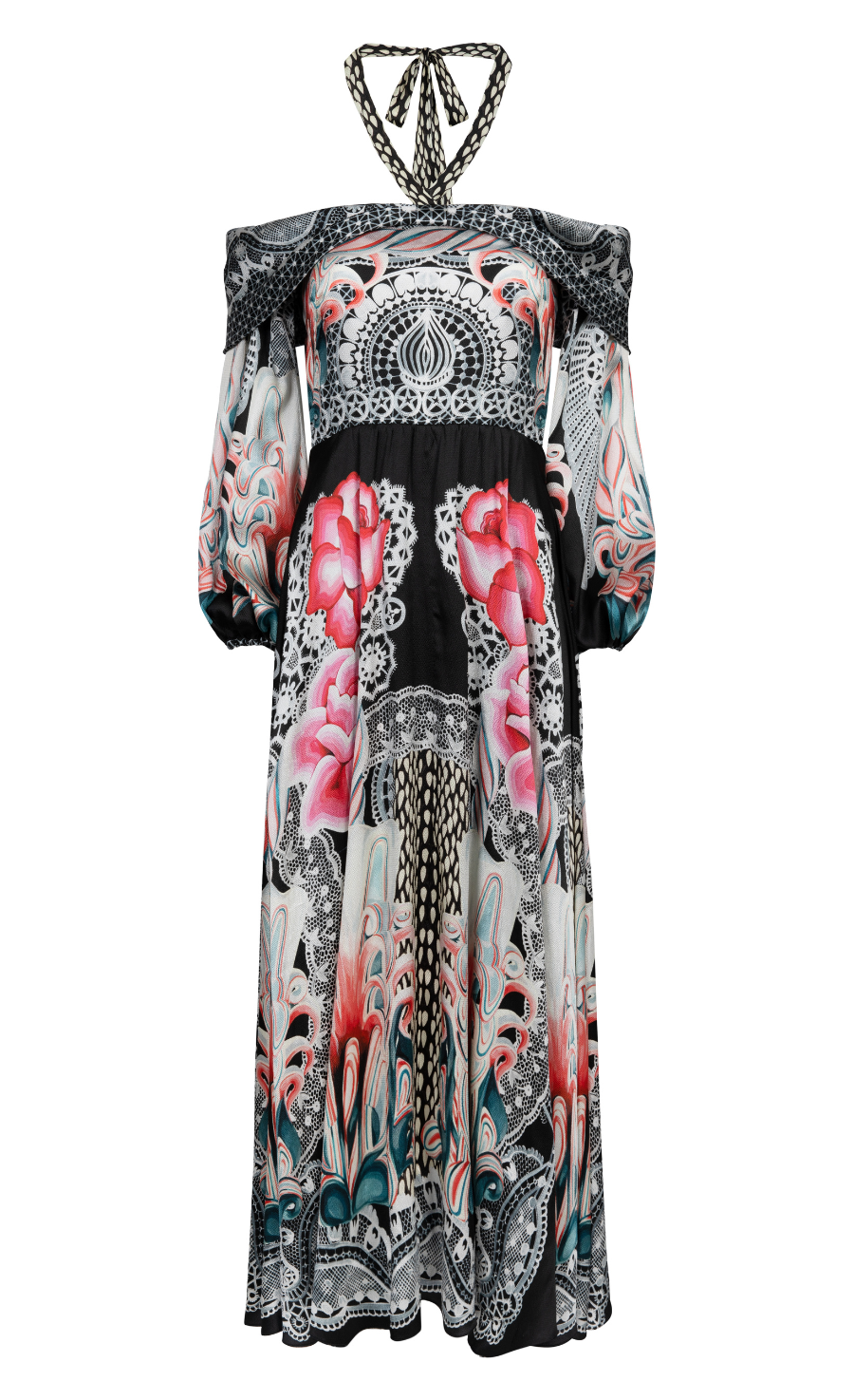 Cici Print Halter Dress - Black