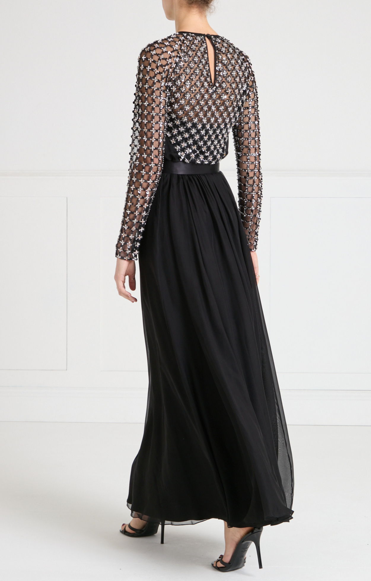 Angelli Lattice Long Dress - Black