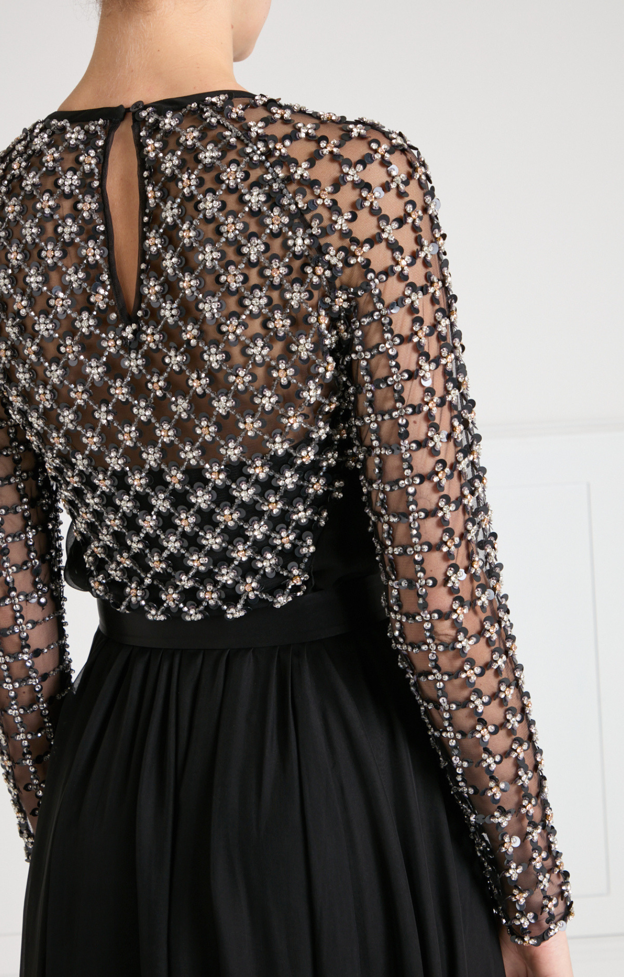 Angelli Lattice Long Dress - Black