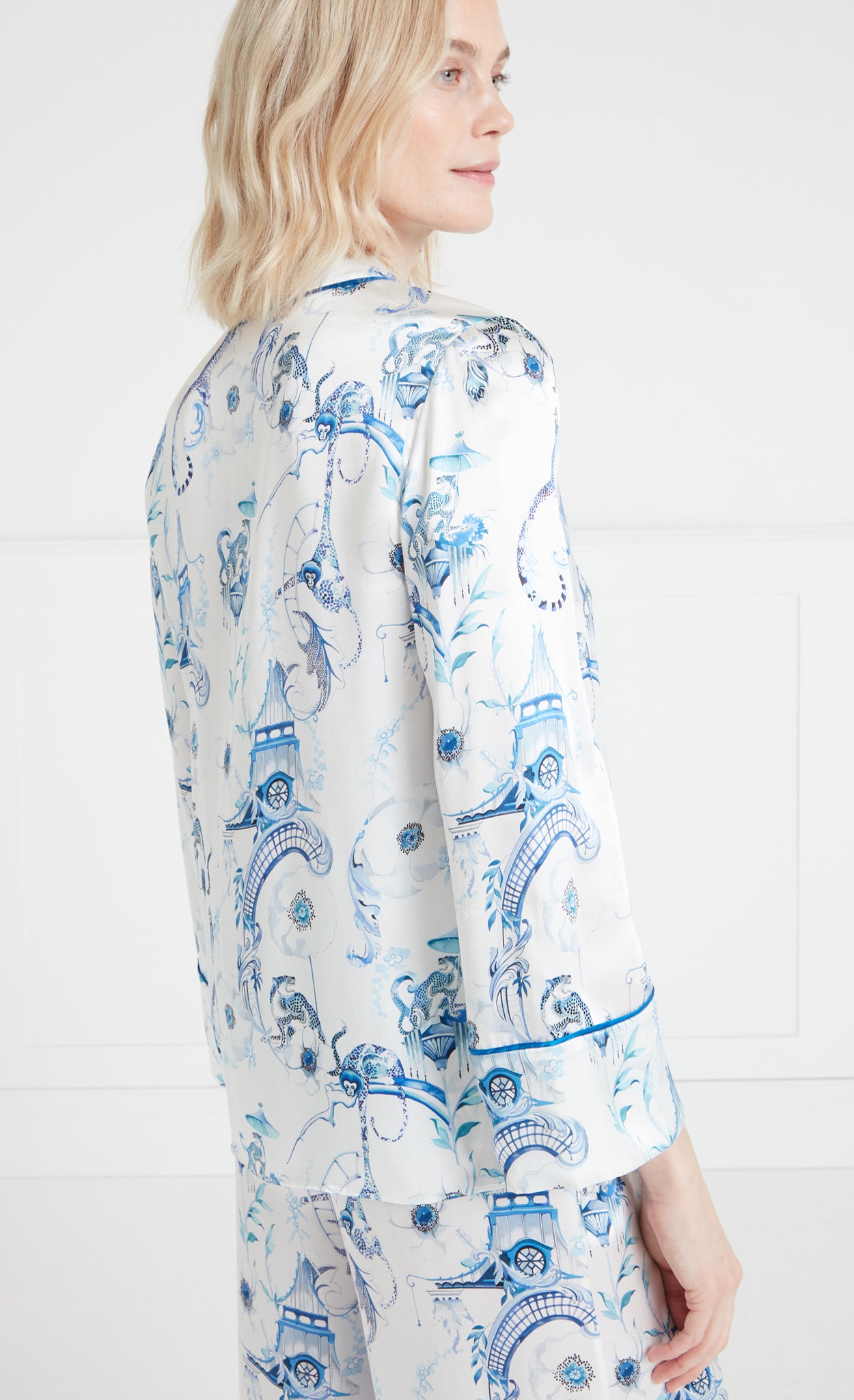 Aphrodite Long Sleeve Pyjama Top - White/Blue-Euphoria