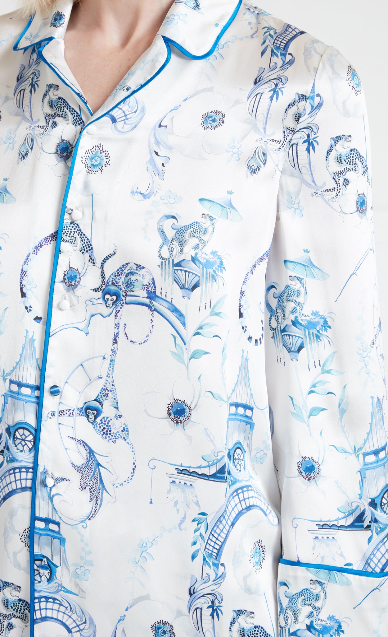Aphrodite Long Sleeve Pyjama Top - White/Blue-Euphoria
