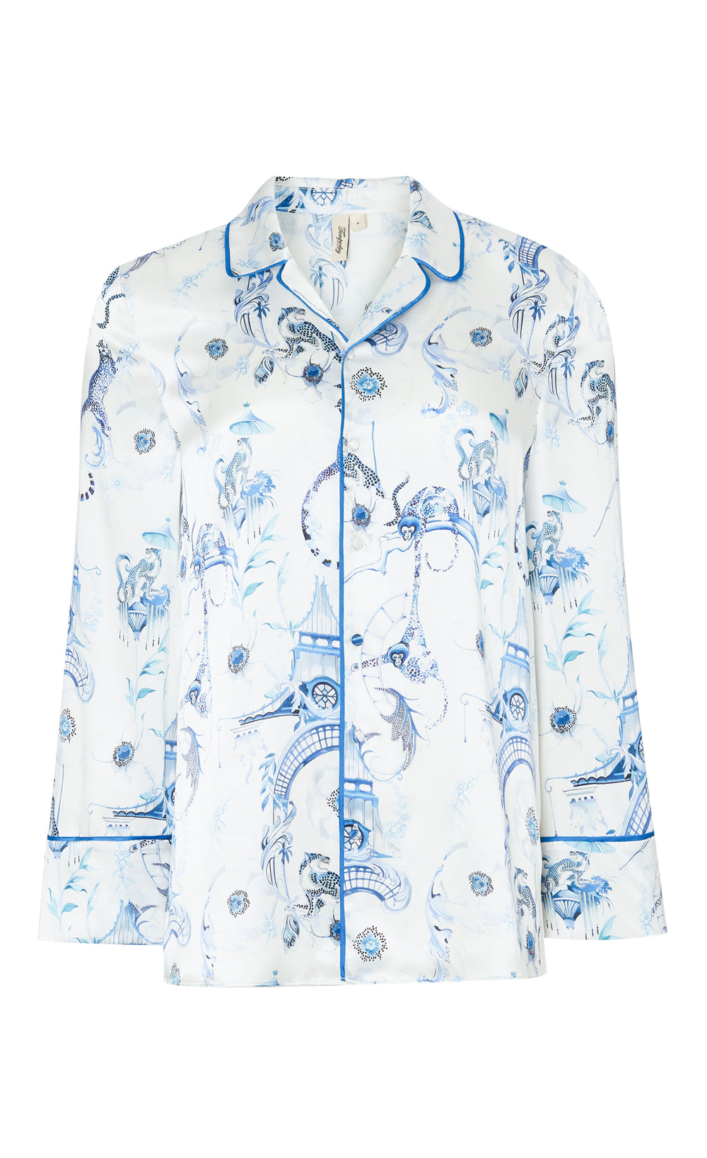 Aphrodite Long Sleeve Pyjama Top - White/Blue-Euphoria