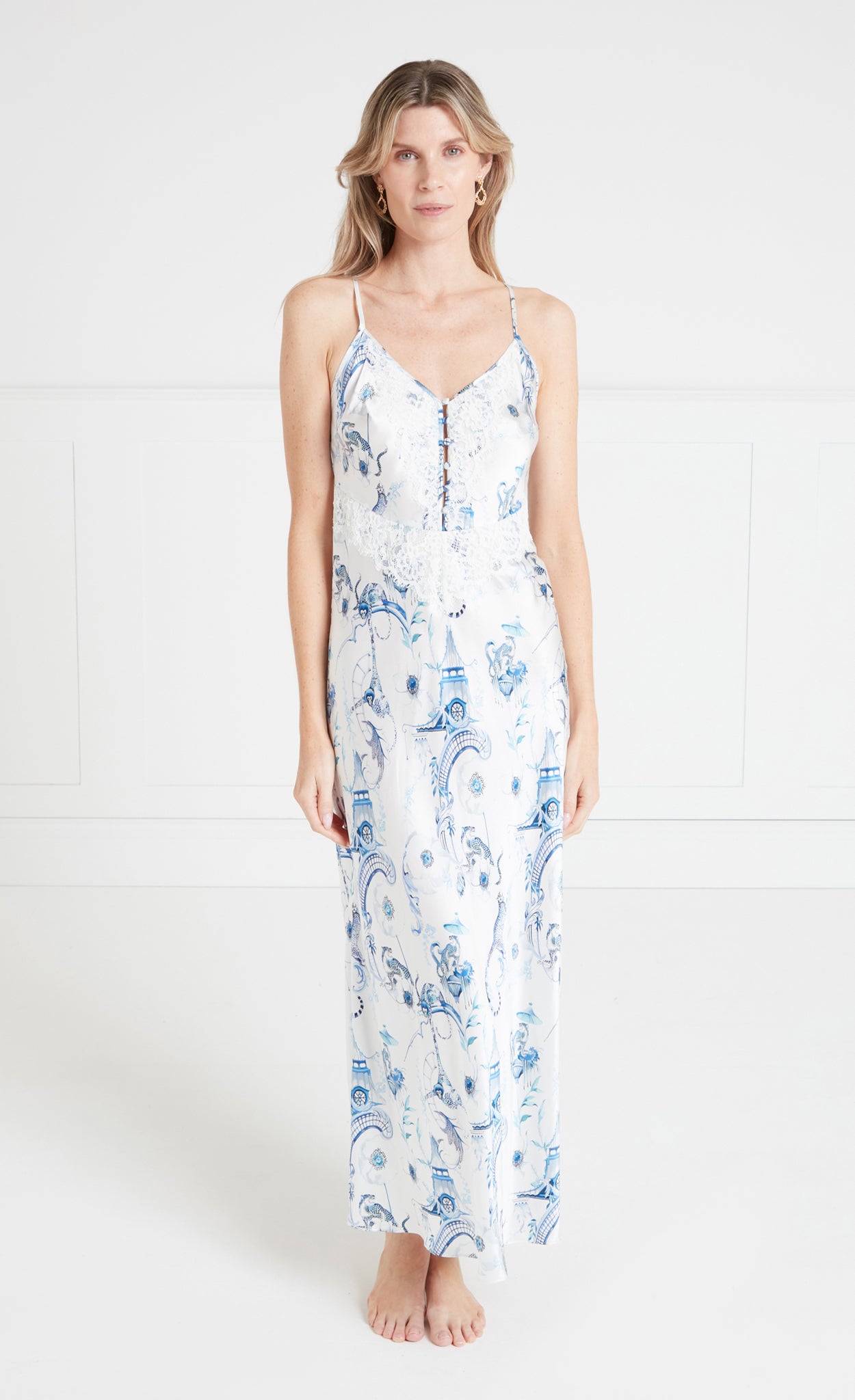 Aphrodite Slip Dress - White/Blue-Euphoria