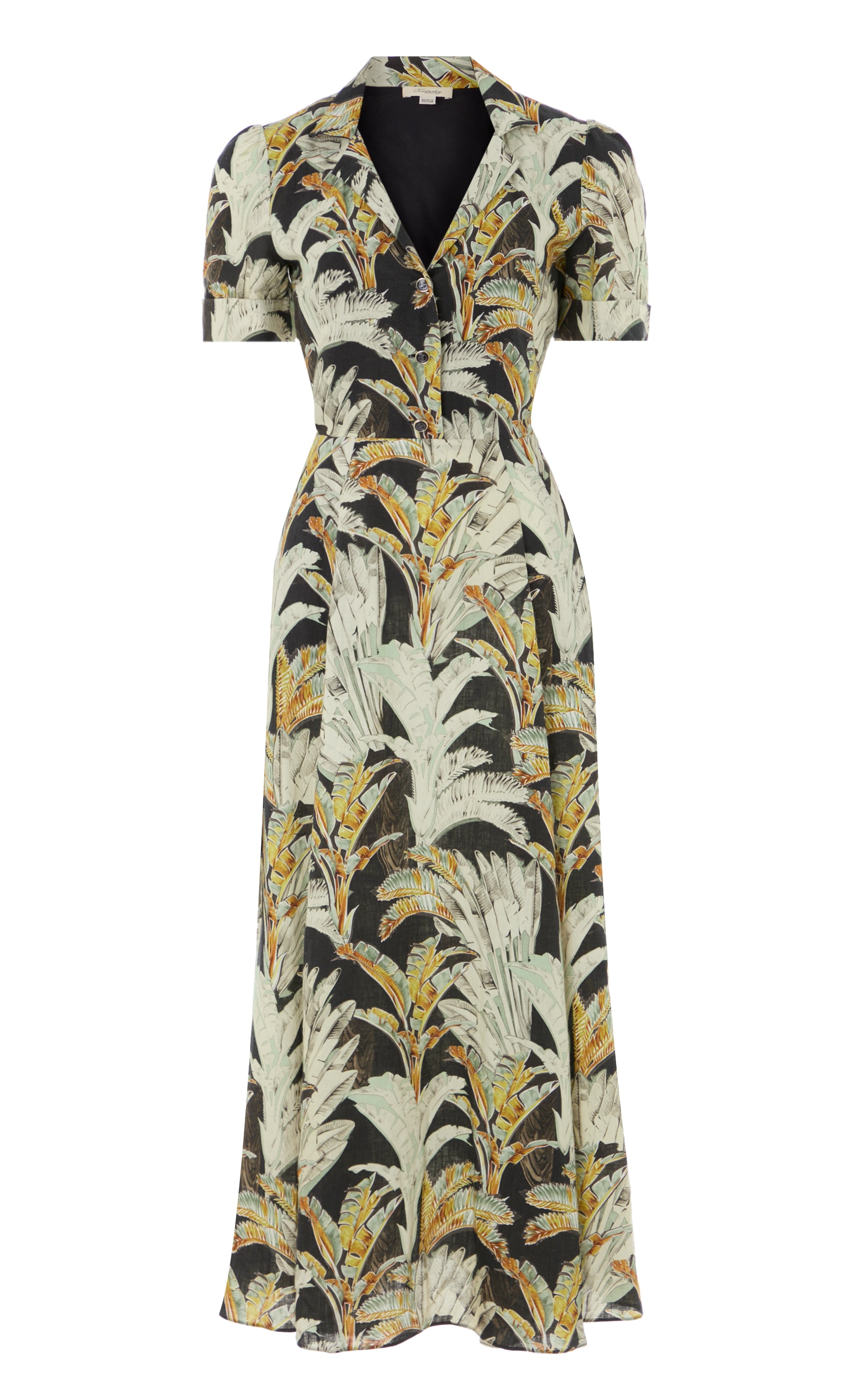 Baxter Linen Sleeved Dress - Black & Khaki