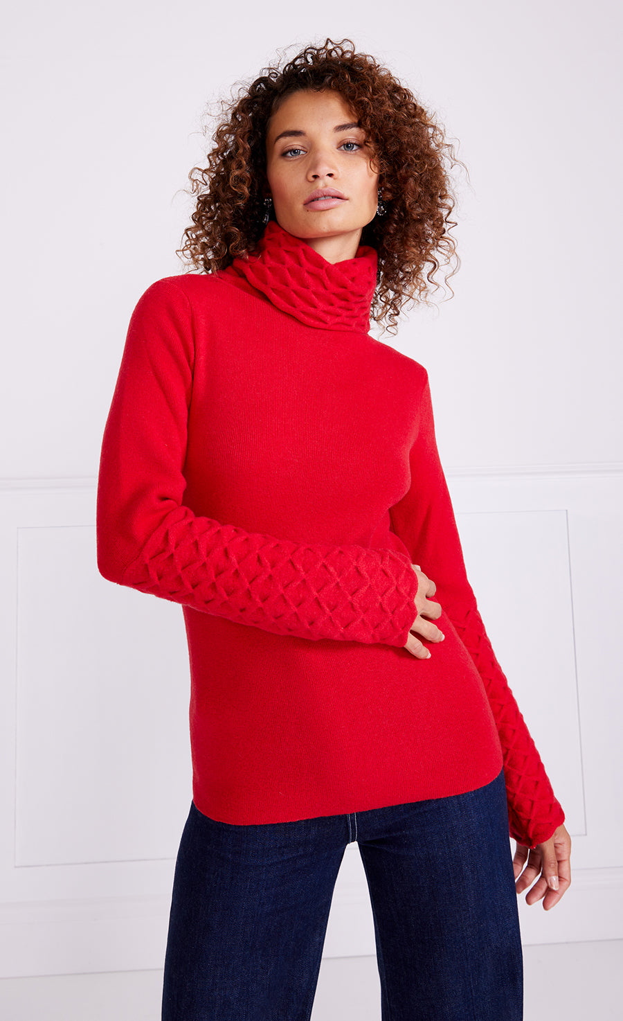 Honeycomb Knit Jumper - Poppy Red