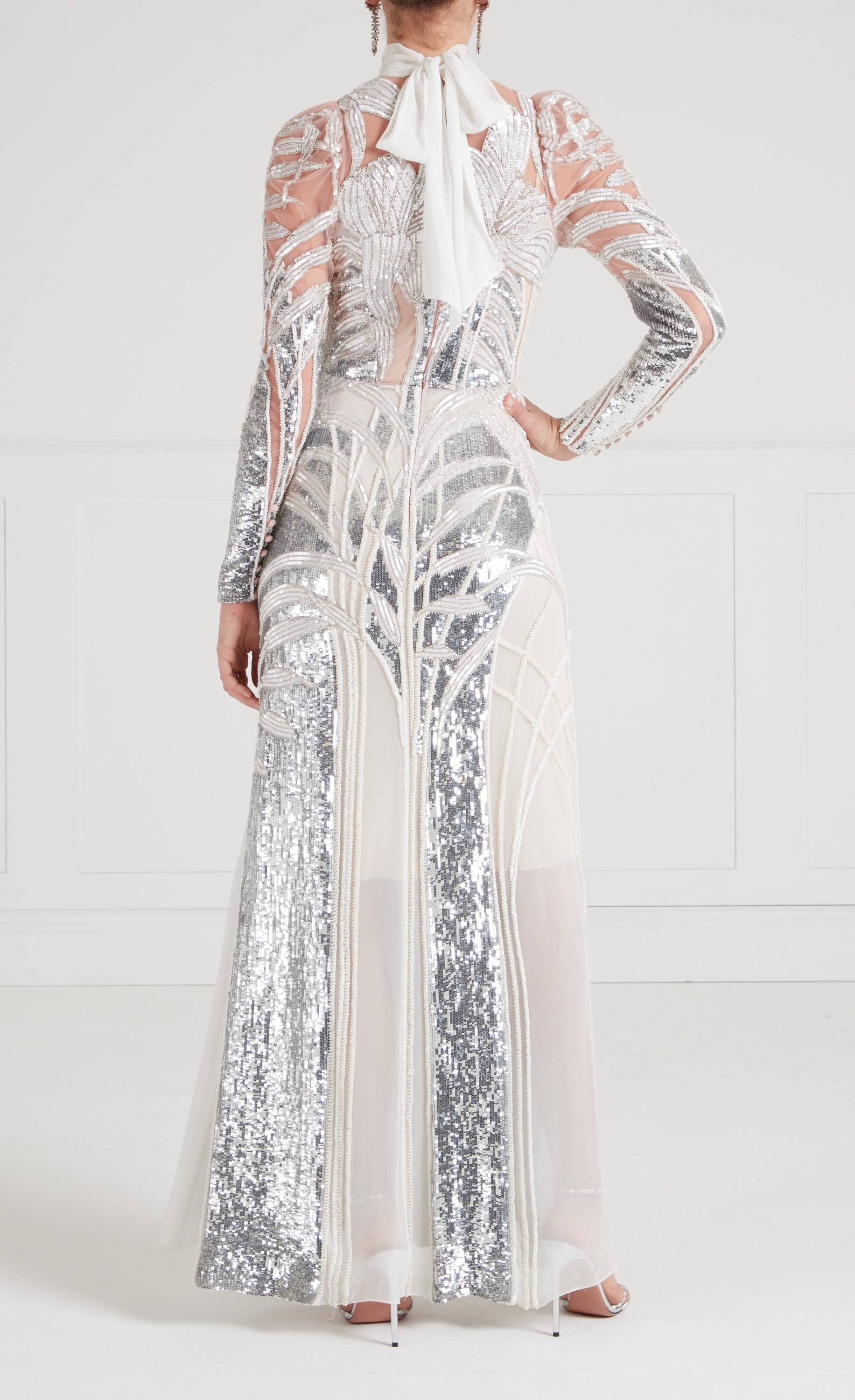 Mariana Sleeved Gown - Platinum