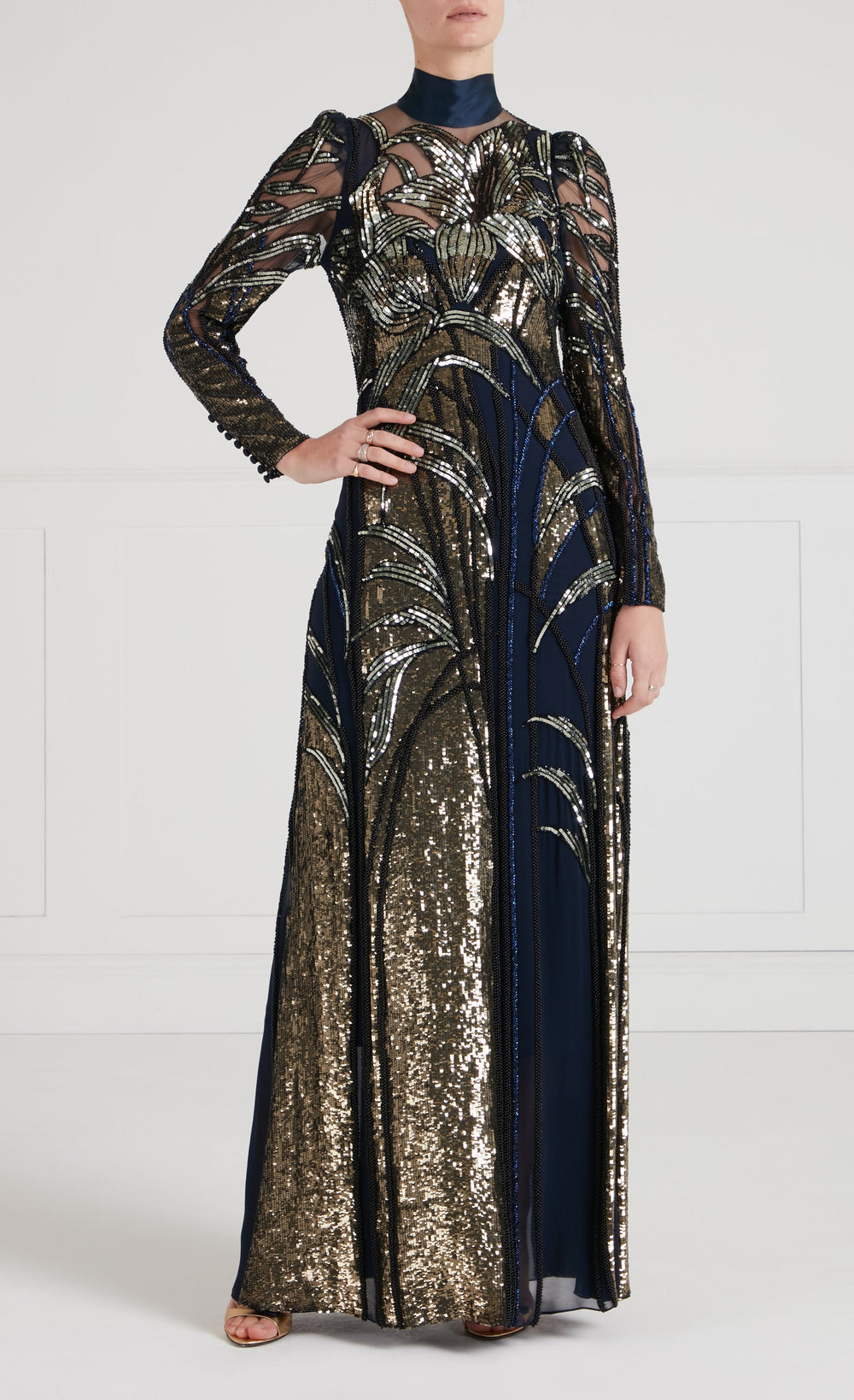 Mariana Sleeved Gown - Sapphire Blue