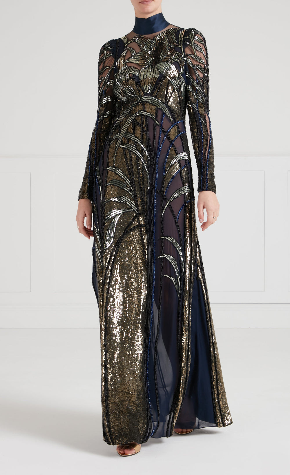 Mariana Sleeved Gown - Sapphire Blue