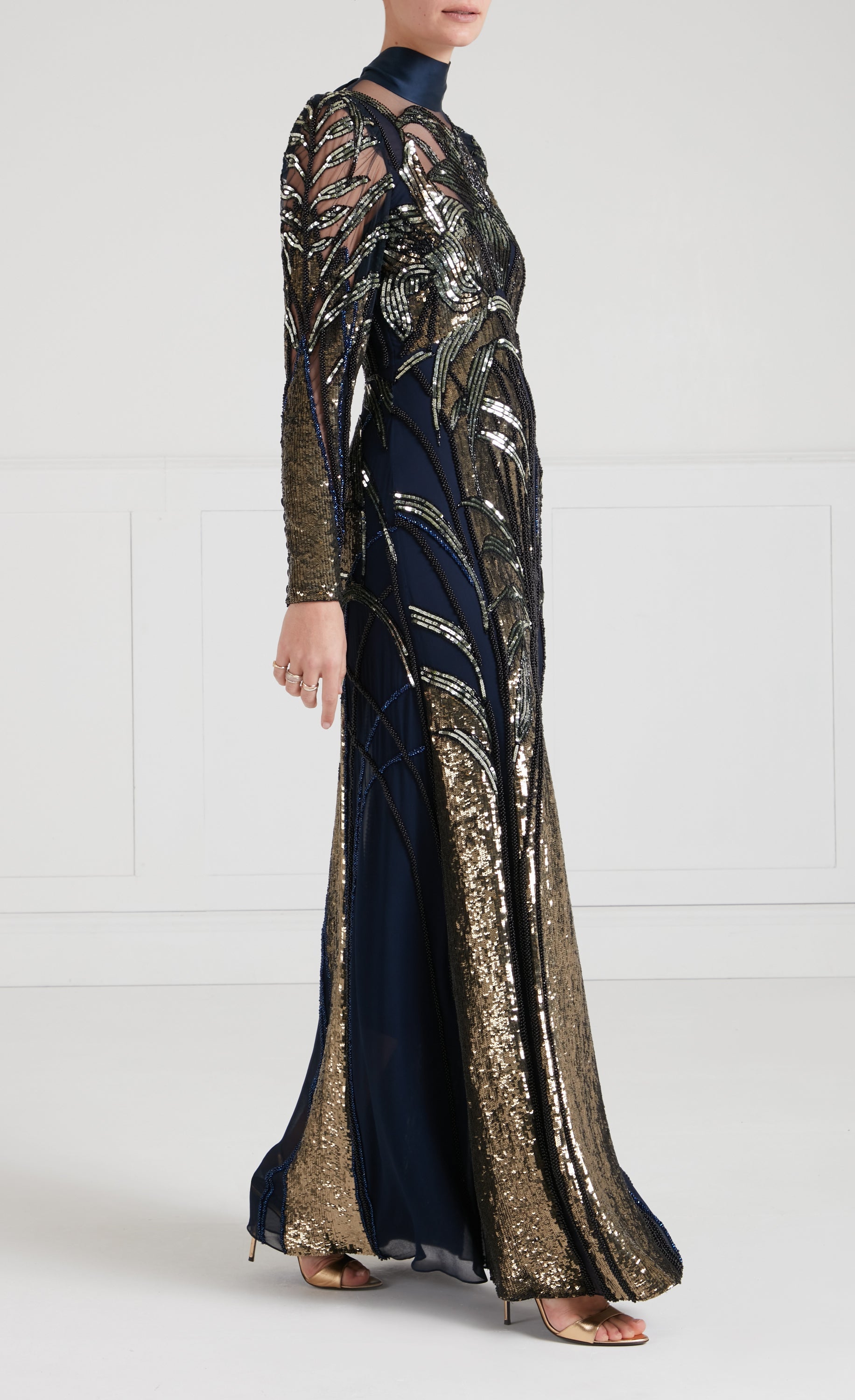 Mariana Sleeved Gown - Sapphire Blue
