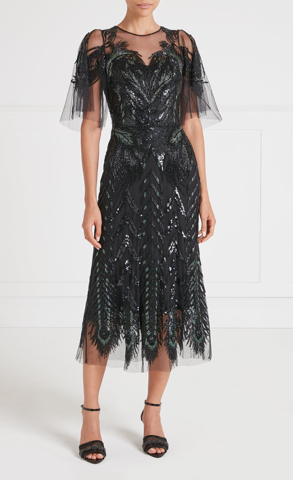 Peacock Midi Dress - Black