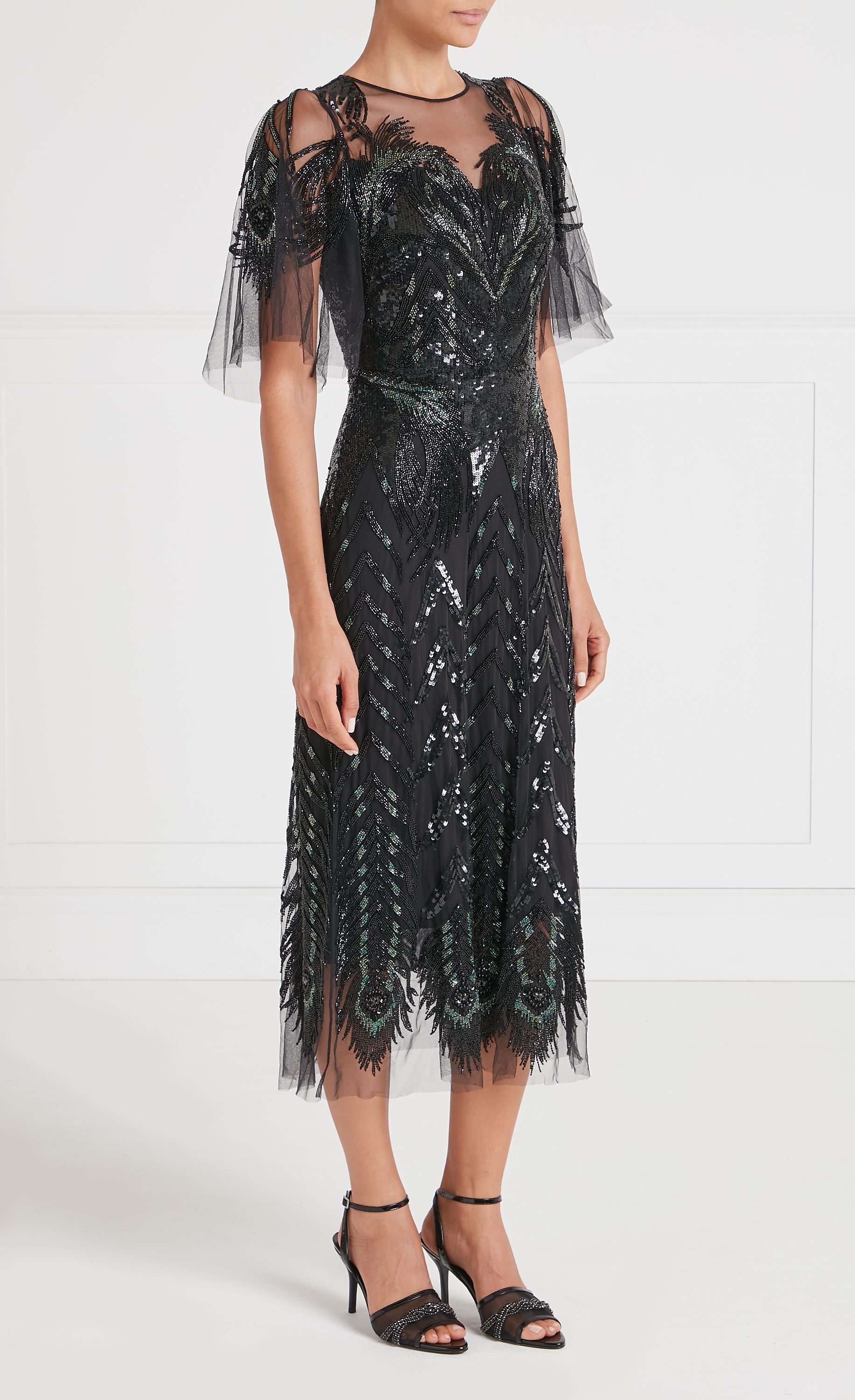 Peacock Midi Dress - Black