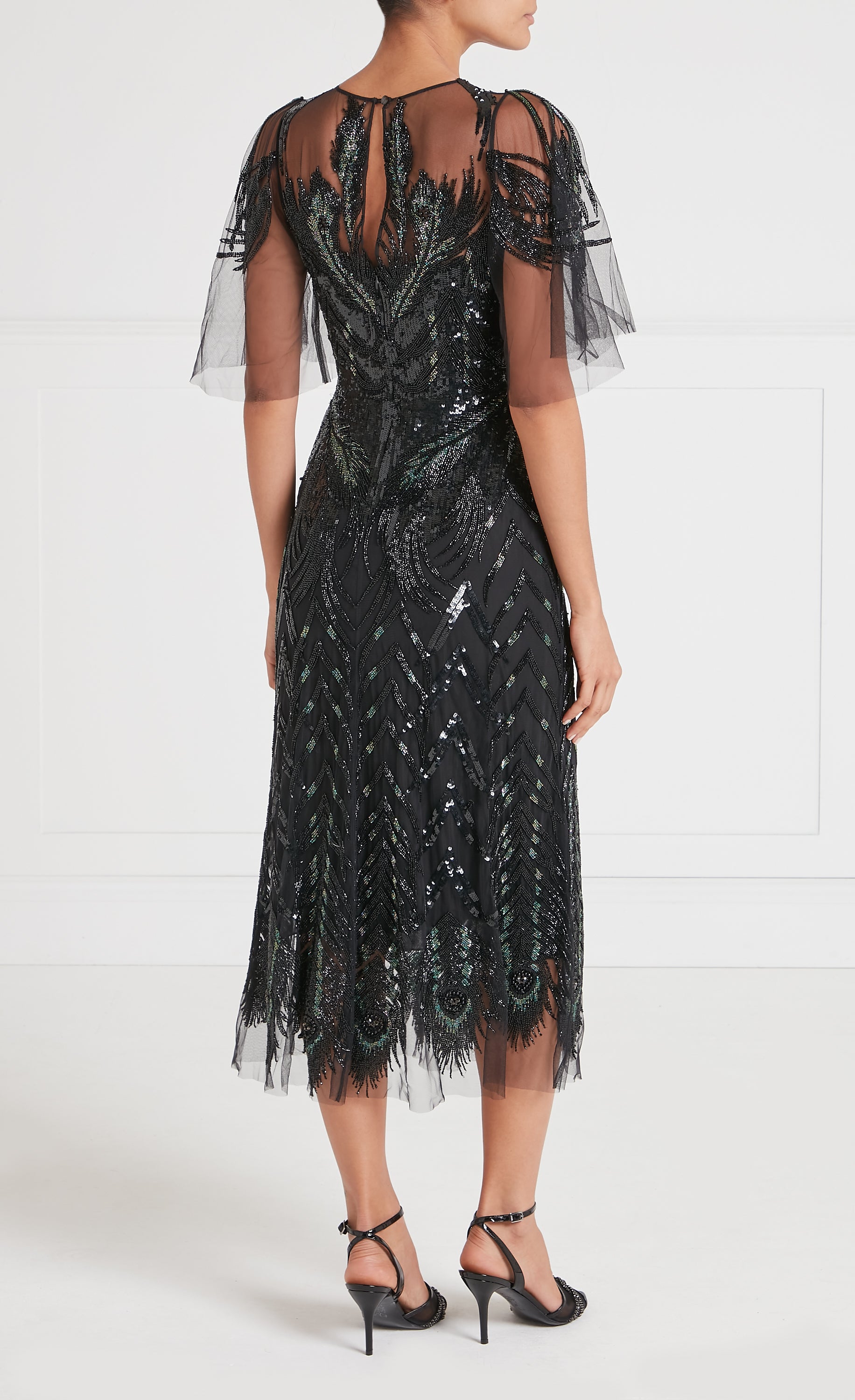Peacock Midi Dress - Black