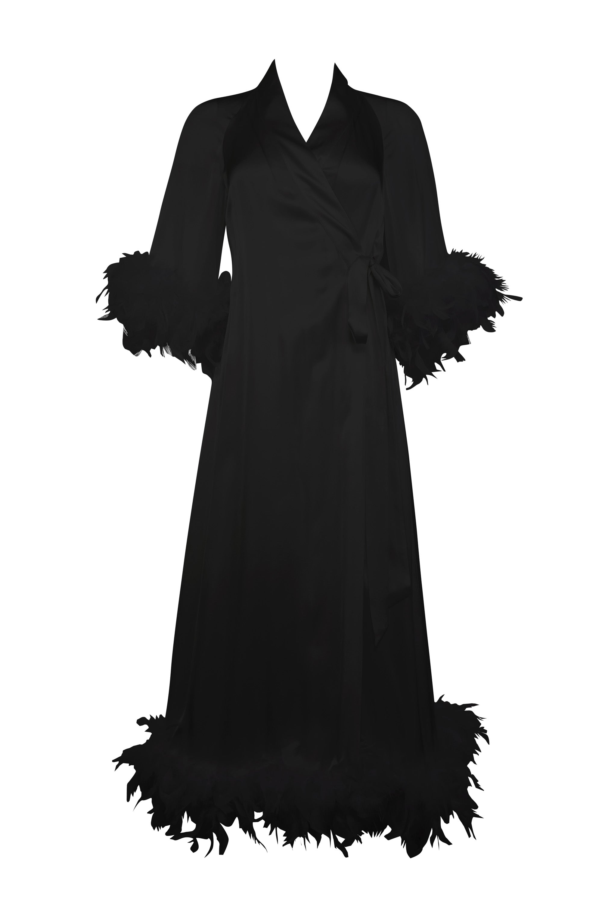 Hebe Ostrich Feather Robe - Black