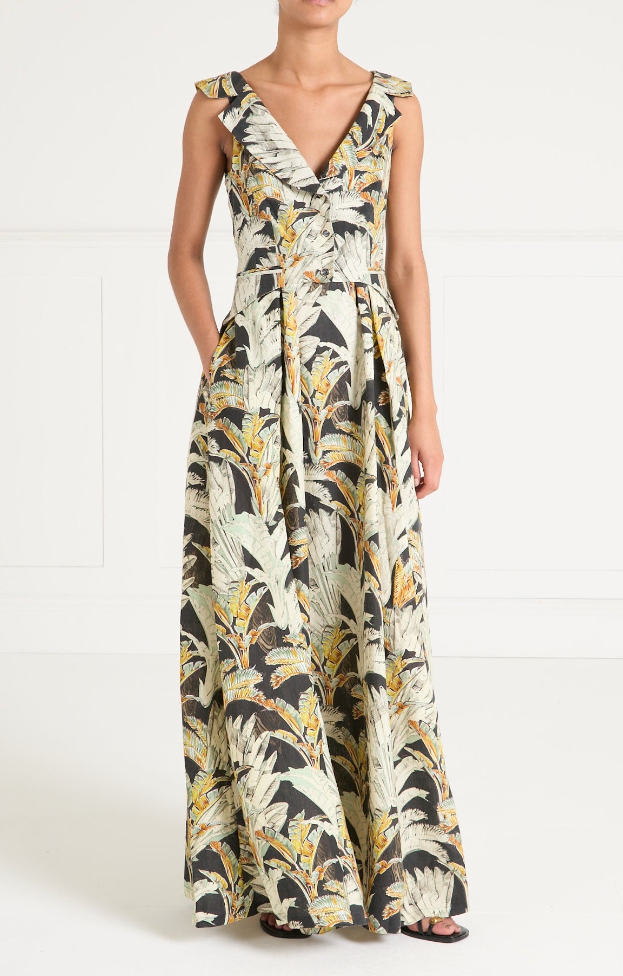 Baxter Linen Full-Length Dress - Black & Khaki