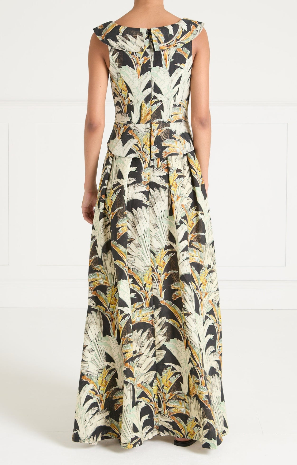 Baxter Linen Full-Length Dress - Black & Khaki
