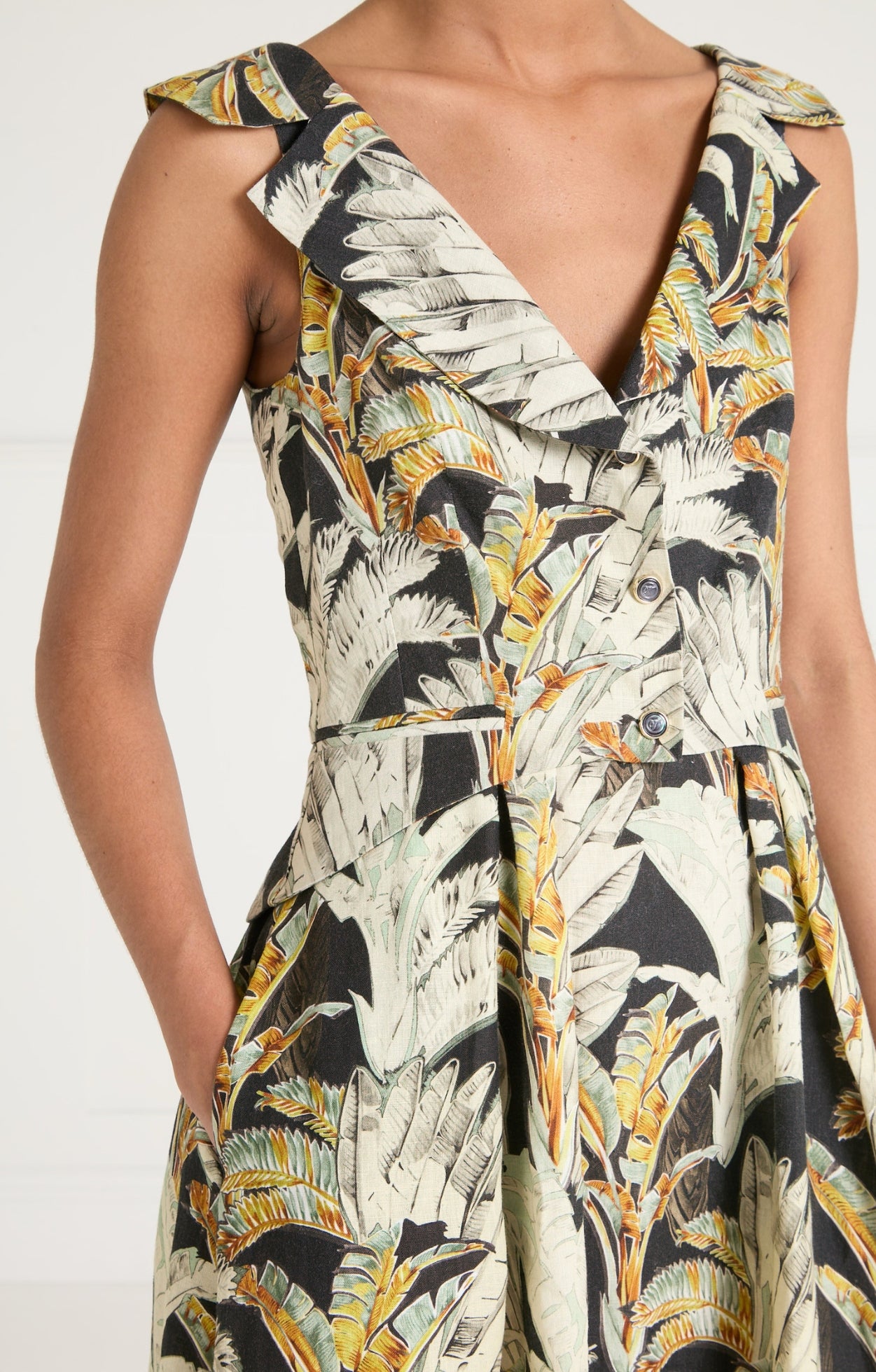 Baxter Linen Full-Length Dress - Black & Khaki