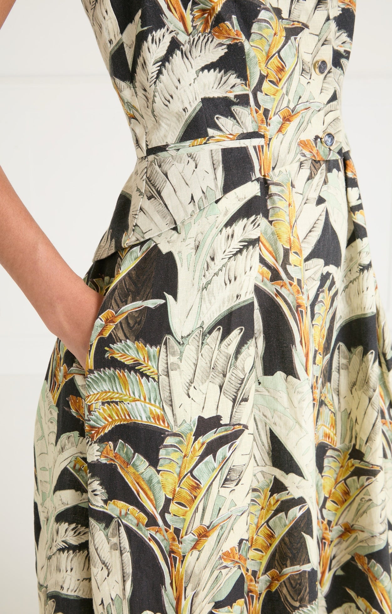 Baxter Linen Full-Length Dress - Black & Khaki