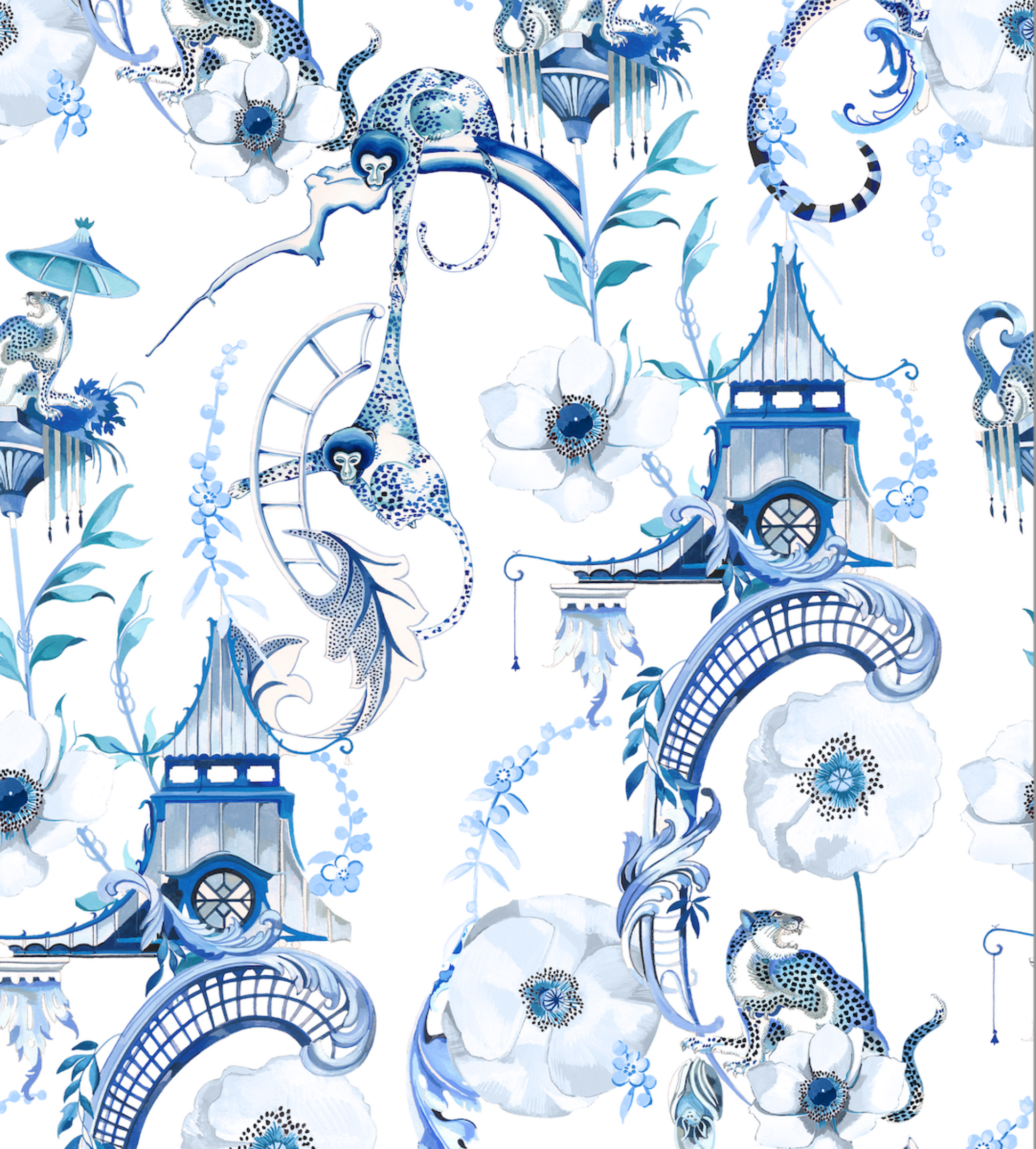 Aphrodite Long Sleeve Pyjama Top - White/Blue Euphoria | Sleepwear ...